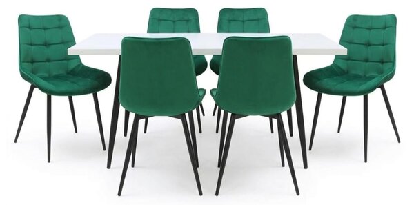 Set masă extensibilă Lisabona Albă cu 6 Scaune Onix Verde
