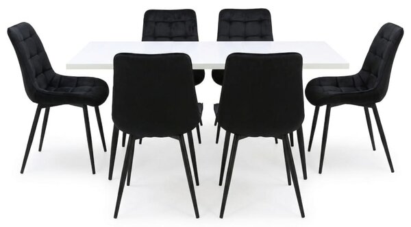Set masă extensibilă Lisabona Albă cu 6 Scaune Onix Negru