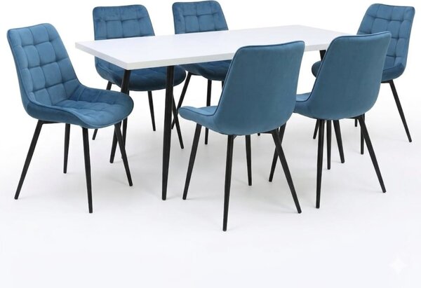 Set masă extensibilă Lisabona Albă cu 6 Scaune Onix Turcoaz