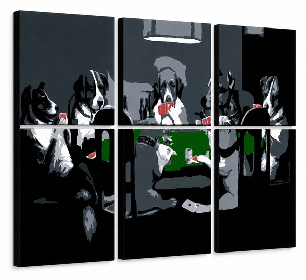 Tablou POP ART pictat manual DOGS 6 bucăți câini - 90x60 cm