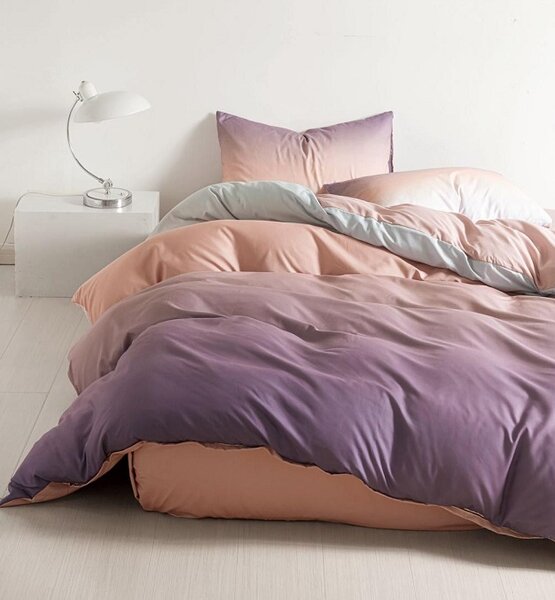 Lenjerie de pat DUBLU, model cu 2 FETE, cu 4 PIESE din BUMBAC SATINAT SUPERIOR (cod SA-664-BF)
