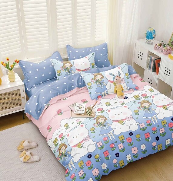 Lenjerie de pat DUBLU, model cu 2 FETE, cu 4 PIESE din BUMBAC SATINAT SUPERIOR (cod SA-680-BF)
