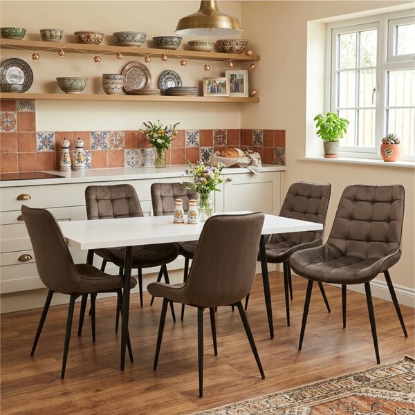 Set masă extensibilă Lisabona Albă cu 6 Scaune Onix Maro