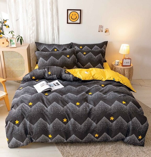 Lenjerie de pat DUBLU, model cu 2 FETE, cu 4 PIESE din BUMBAC SATINAT SUPERIOR (cod SA-668-BF)