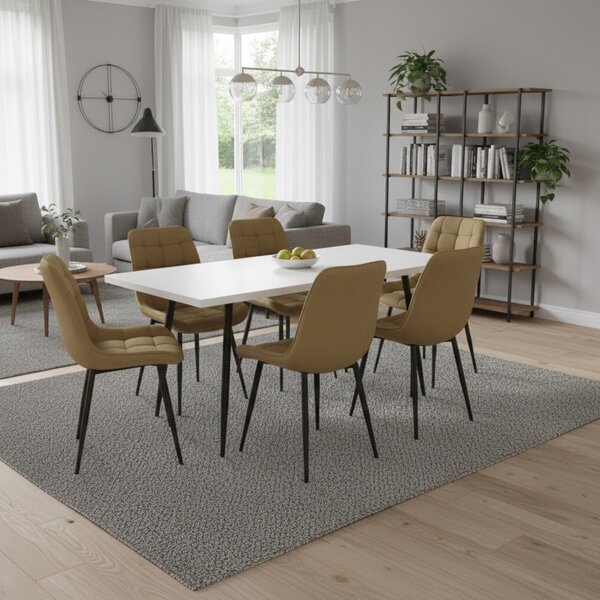Set masă extensibilă Lisabona Albă cu 6 Scaune Onix Bej