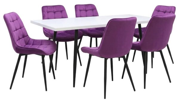 Set masă extensibilă Lisabona Albă cu 6 Scaune Onix Mov