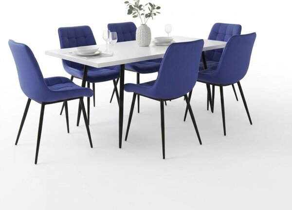 Set masă extensibilă Lisabona Albă cu 6 Scaune Onix Albastru