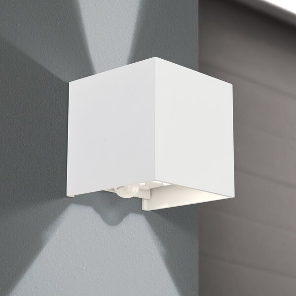 ORION Aplică LED pentru exterior Cube-S, alb, metal, detector de mișcare, Alb, Aluminiu, Modern, Priză de perete sus / jos