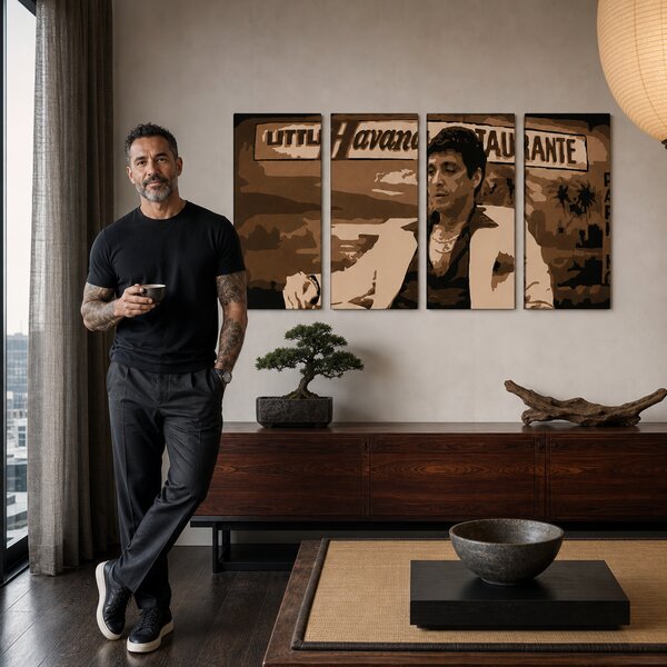 Tablou POP ART pictat manual HAVANA - AL PACINO 4 bucăți al17 - 120x60 cm
