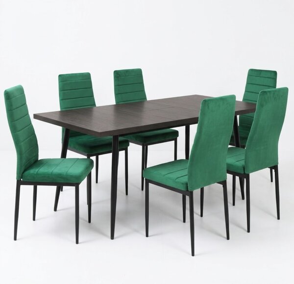 Set masă extensibilă Lisabona Wenge cu 6 Scaune Oscar Verde