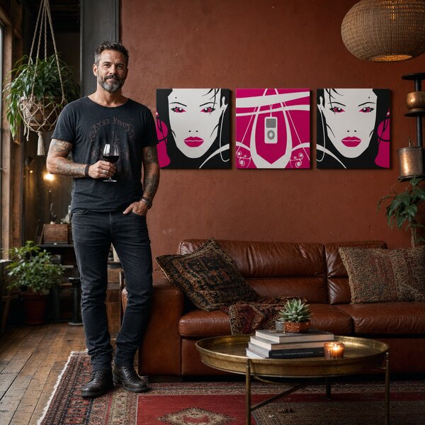 Tablou POP ART pictat manual I-GIRL 3 bucăți pw - 120x40 cm