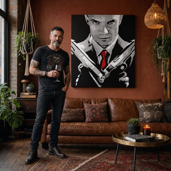 Tablou POP ART pictat manual HITMAN 1 parte hit2 - 50x50 cm