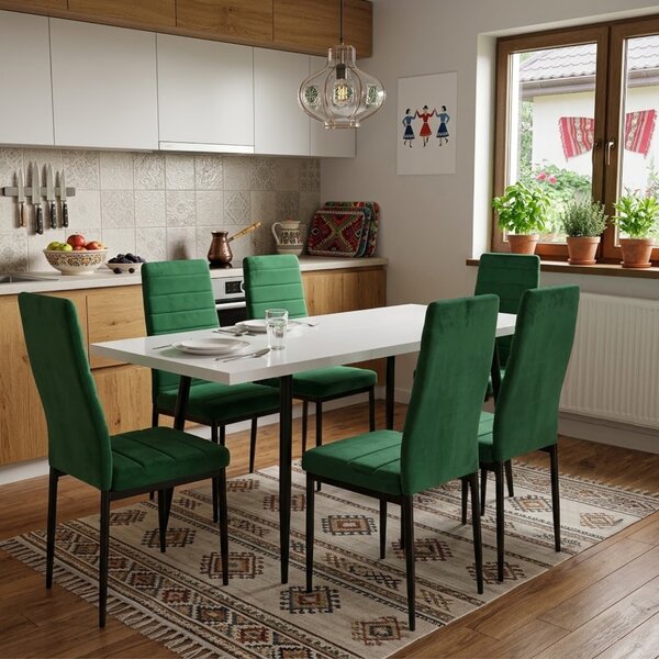Set masă extensibilă Lisabona Albă cu 6 Scaune Oscar Verde