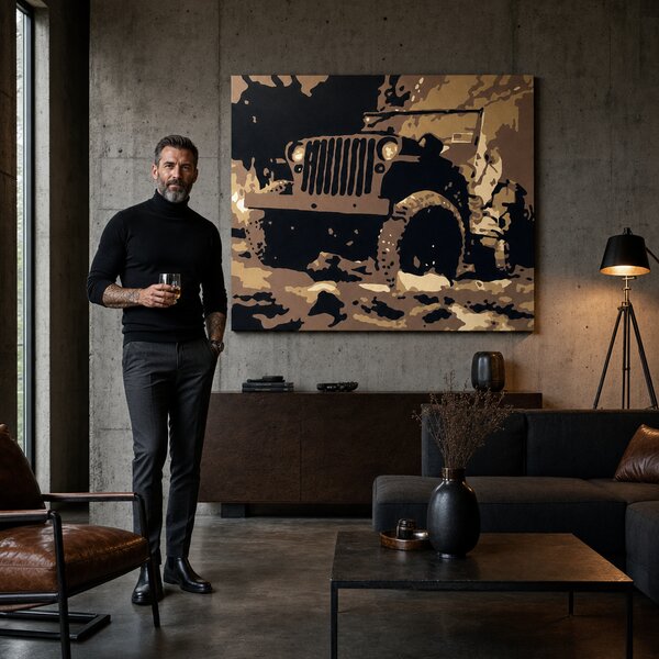 Tablou POP ART pictat manual JEEP 1 buc jeep - 60x40 cm