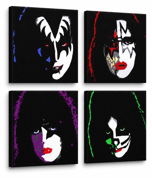 Tablou POP ART pictat manual Kiss 4 bucăți sărut - 60x60 cm