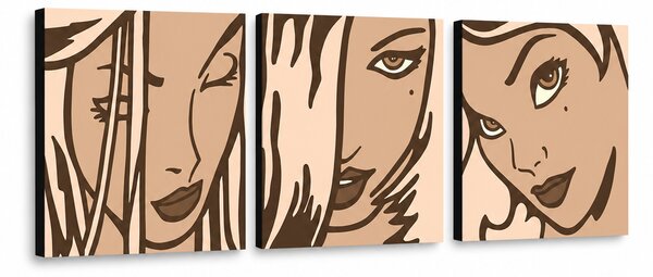 Tablou POP ART pictat manual LICHTENSTEIN 3 bucăți li2 - 120x40 cm