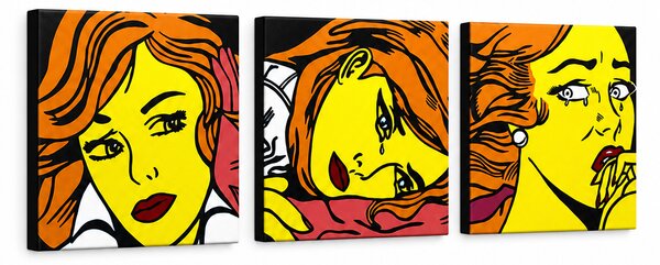 Tablou POP ART pictat manual LICHTENSTEIN 3 buc li7 - 120x40 cm