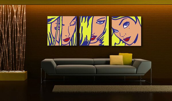 Tablou POP ART pictat manual LICHTENSTEIN 3 bucăți li5 - 120x40 cm