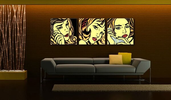 Tablou POP ART pictat manual LICHTENSTEIN 3 bucăți li6 - 120x40 cm