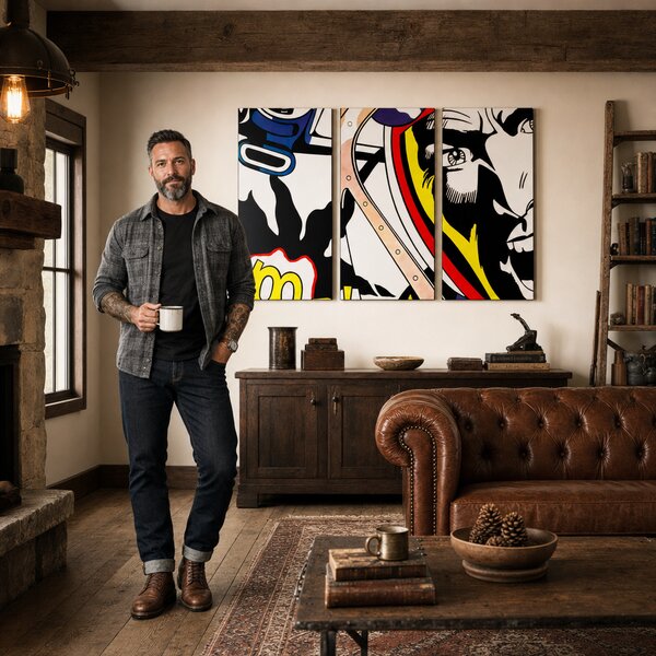 Tablou POP ART pictat manual LICHTENSTEIN 3 bucăți li - 60x40 cm