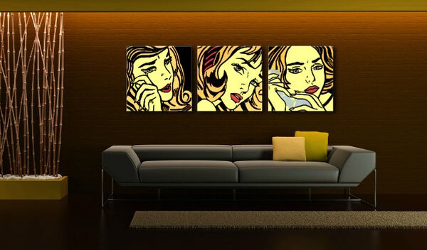 Tablou POP ART pictat manual LICHTENSTEIN 3 bucăți li6 - 120x40 cm