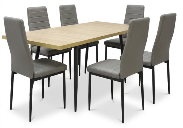 Set masă extensibilă Lisabona Stejar cu 6 Scaune Oscar Gri Piele Ecologică