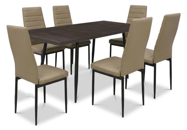 Set masă extensibilă Lisabona Wenge cu 6 Scaune Oscar Maro Deschis Piele Ecologică