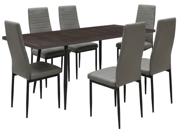 Set masă extensibilă Lisabona Wenge cu 6 Scaune Oscar Gri Piele Ecologică
