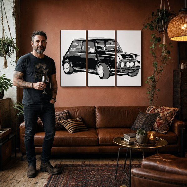 Tablou POP ART pictat manual MINI COOPER 3 piese mini - 60x40 cm