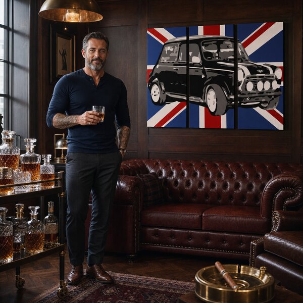 Tablou POP ART pictat manual MINI COOPER 3 piese mini2 - 60x40 cm