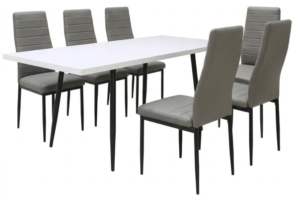 Set masă extensibilă Lisabona Albă cu 6 Scaune Oscar Gri Piele Ecologică