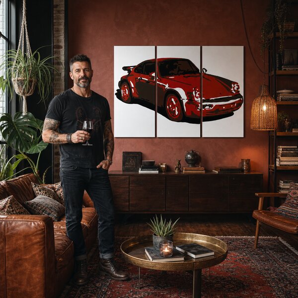 Tablou POP ART pictat manual PORSCHE 911 3 bucăți por2 - 60x40 cm