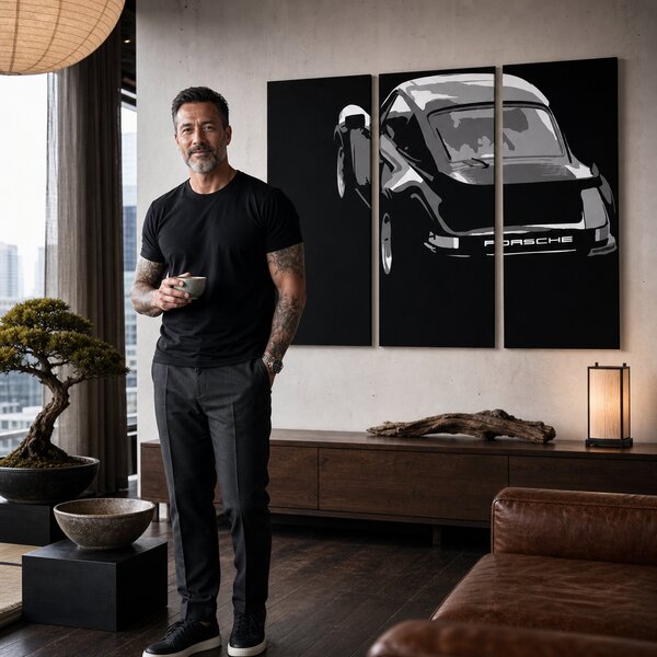 Tablou POP ART pictat manual PORSCHE 911 3 bucăți por4 - 60x40 cm