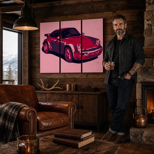 Tablou POP ART pictat manual PORSCHE 911 3 bucăți por3 - 60x40 cm
