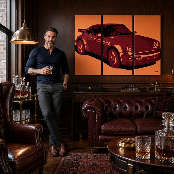 Tablou POP ART pictat manual PORSCHE 911 3 bucăți por - 60x40 cm