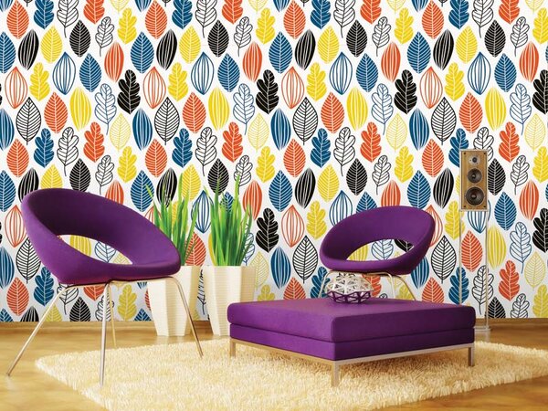 Tapet vlies de lux frunze colorate