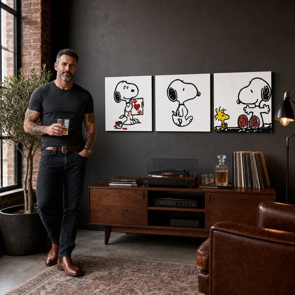 Tablou POP ART pictat manual SNOOPY 3 buc snoopy - 120x40 cm