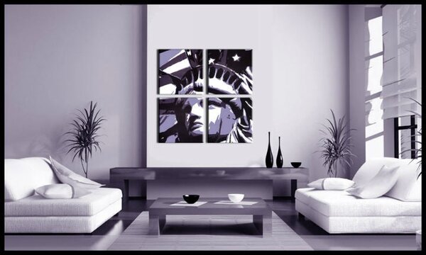 Tablou POP ART pictat manual Statuia Libertății 4 bucăți fs - 60x60 cm