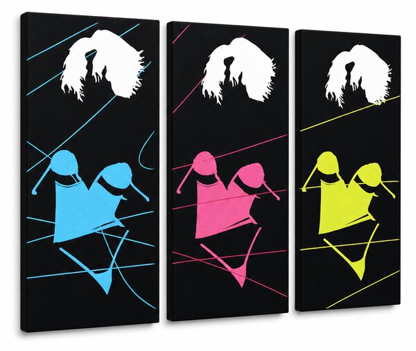 Tablou POP ART pictat manual Trei femeie sexy 3 bucăți 3s - 60x40 cm
