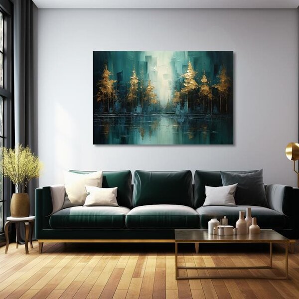 Pictură de artă modernă Pădure de aur reflecție - PREMIUM ART - 40x60 cm