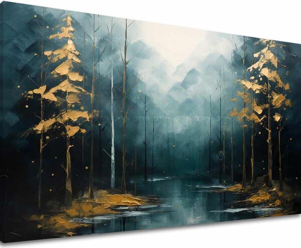 Pictură de artă modernă Atingeri aurii de pădure - PREMIUM ART - 40x60 cm