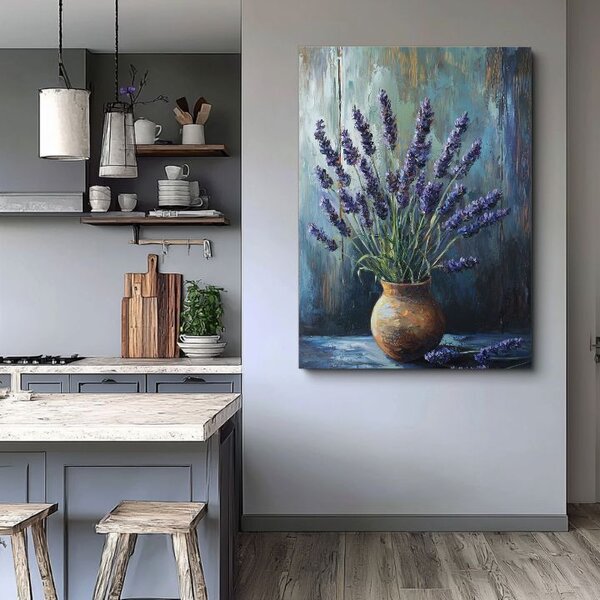Pictură armonie lavanda | Pace într-o vază de lut | finisată de mâna artistului - 40x60 cm