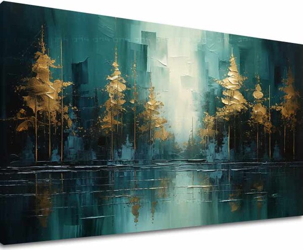 Pictură de artă modernă Pădure de aur reflecție - PREMIUM ART - 40x60 cm