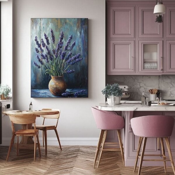 Pictură armonie lavanda | Pace într-o vază de lut | finisată de mâna artistului - 40x60 cm