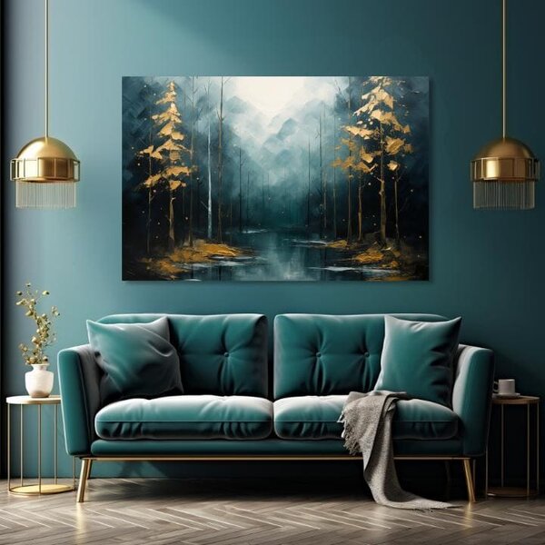 Pictură de artă modernă Atingeri aurii de pădure - PREMIUM ART - 40x60 cm
