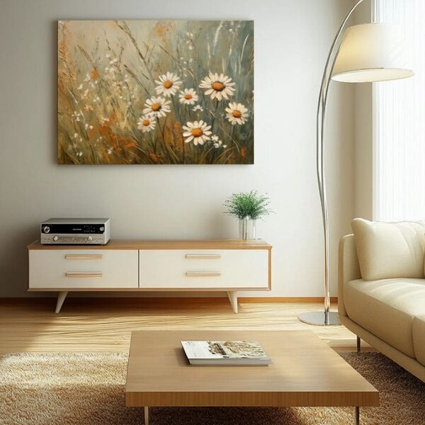 Pictură dans alb de flori | finisată de mâna artistului - 40x60 cm
