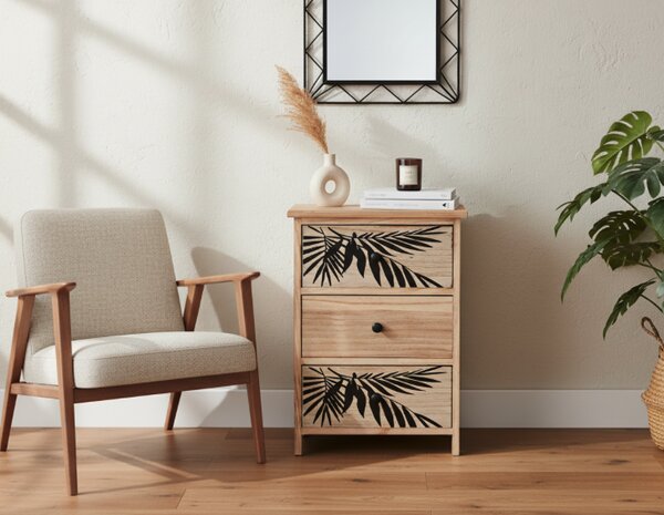 Comodă ZOFIA cu 3 sertare - design boho, 40 x 29 x 58 cm