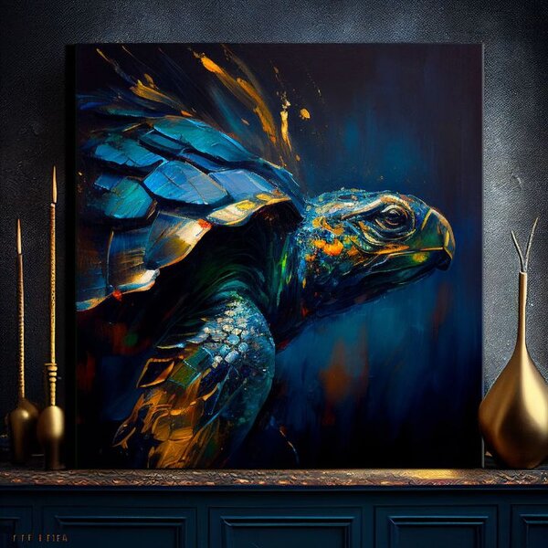 Pictură decorativă pe pânză - PREMIUM ART - Green Turtle Odyssey - 60x60 cm