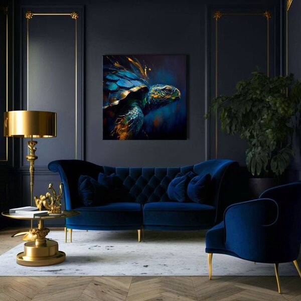 Pictură decorativă pe pânză - PREMIUM ART - Green Turtle Odyssey - 60x60 cm