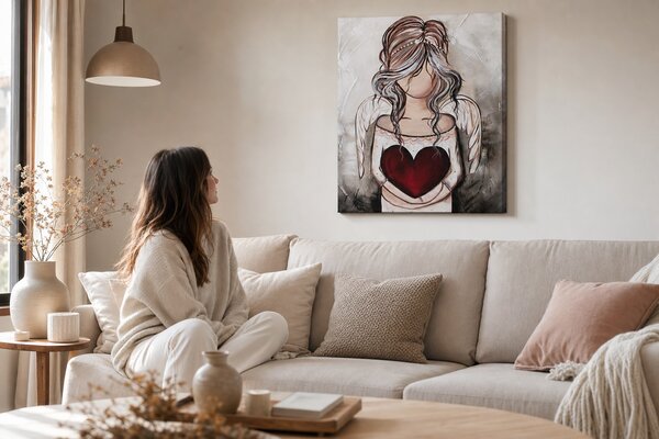 Tablou de perete pictat ANGEL 1 parte - 60x70 cm / Clasic 2 cm